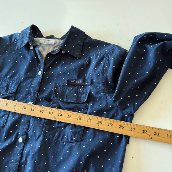 Columbia PFG Super Bonehead Navy Blue Polka Dot Fishing Shirt Womens MEDIUM - Picture 7 of 10